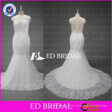 ED Bridal New Collection Cap Sleeve Ver por trás Mermaid Lace Appliques Wedding Dresses